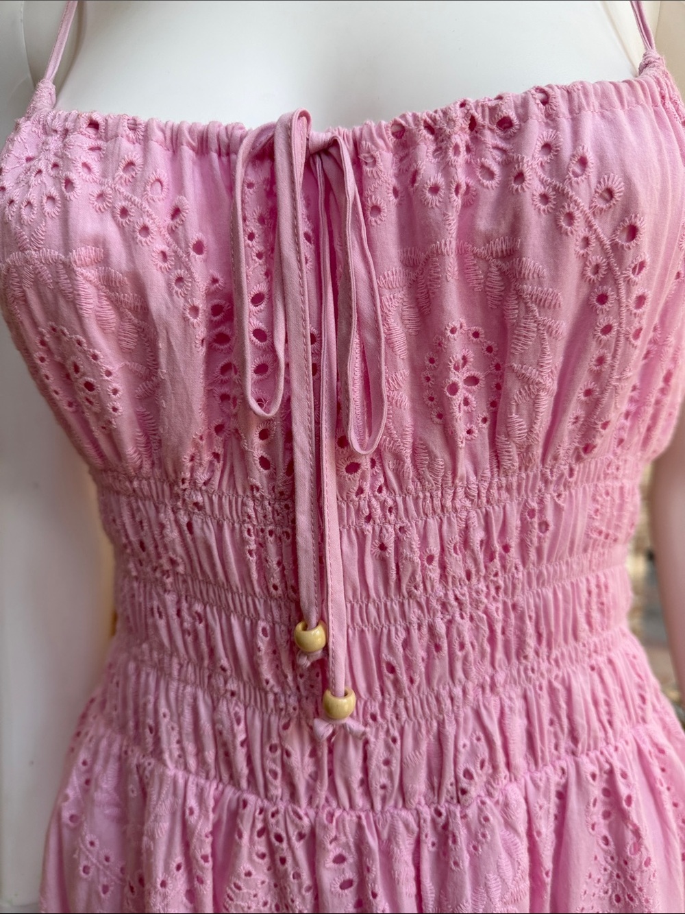MELLODAY Pink Eyelet Maxi Dress with Smocked Bodice - Picture 3 of 13